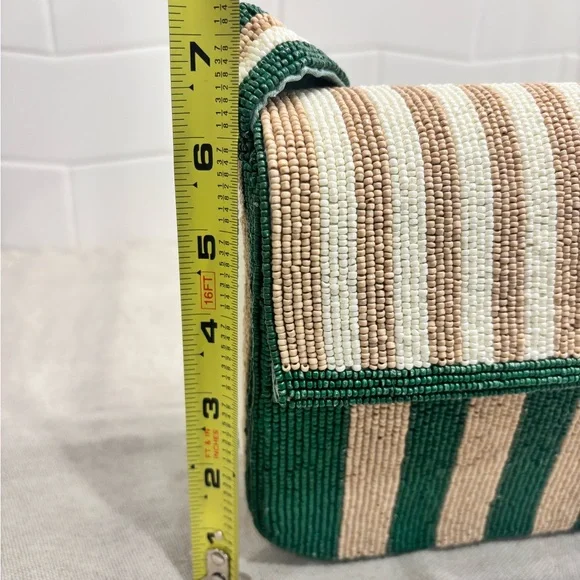 Altar'd State Beaded Shoulder Bag - Green and Beige Striped - Boho - Picture 9 of 12
